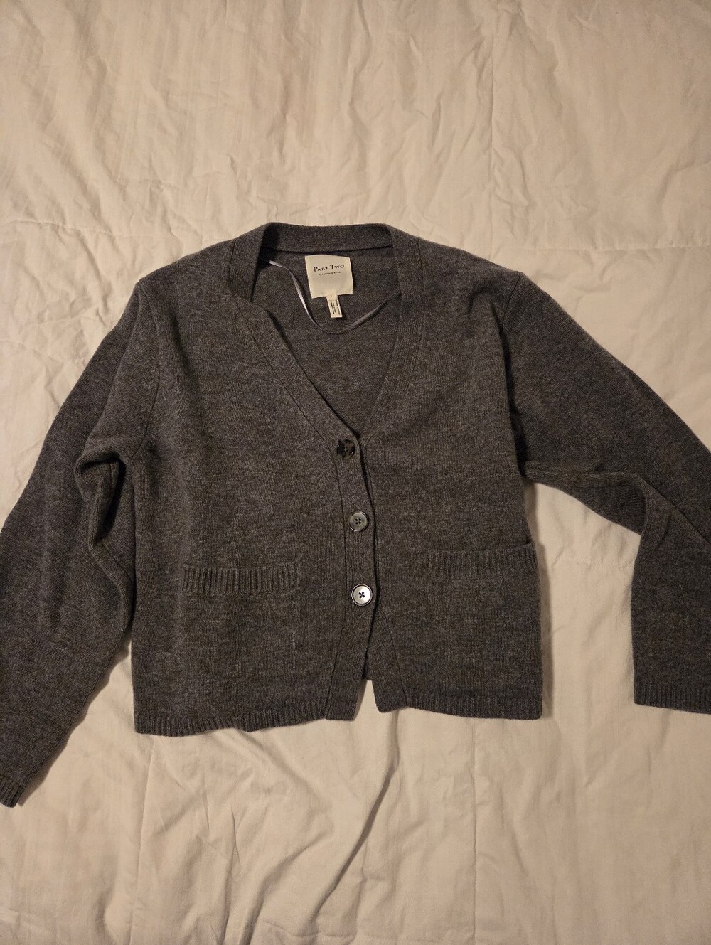 NWOT Part Two Size L Charcoal Gray V-Neck Cardigan